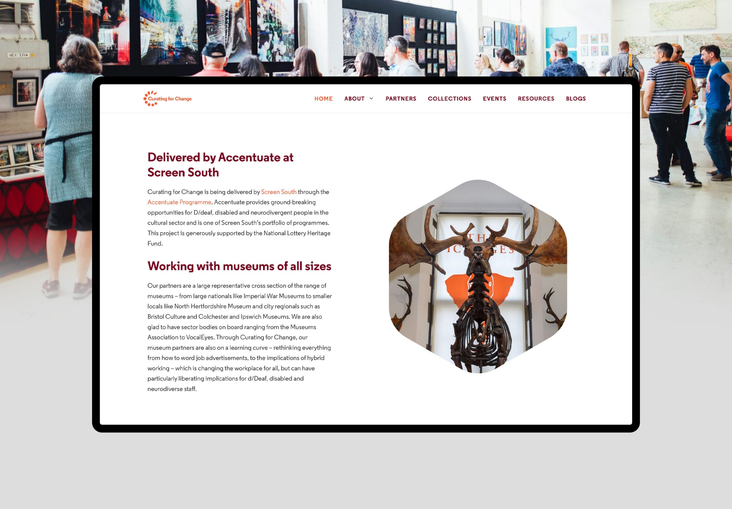 A mockup of the curating for change website on tablet
